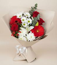 Букет цветов из:  Розы, Хризантемы, Герберы и Лилии в Верхнеяркеево