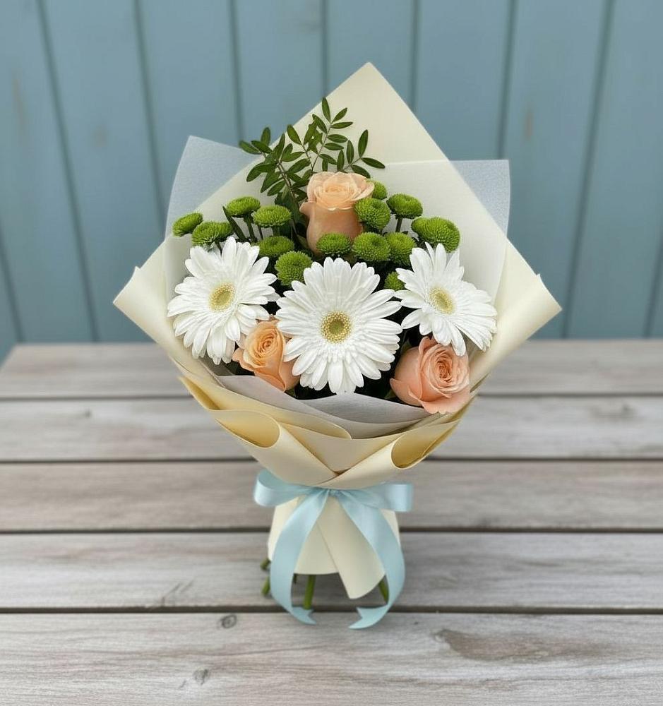 Букет цветов из: Герберы, Розы и Хризантемы в Верхнеяркеево