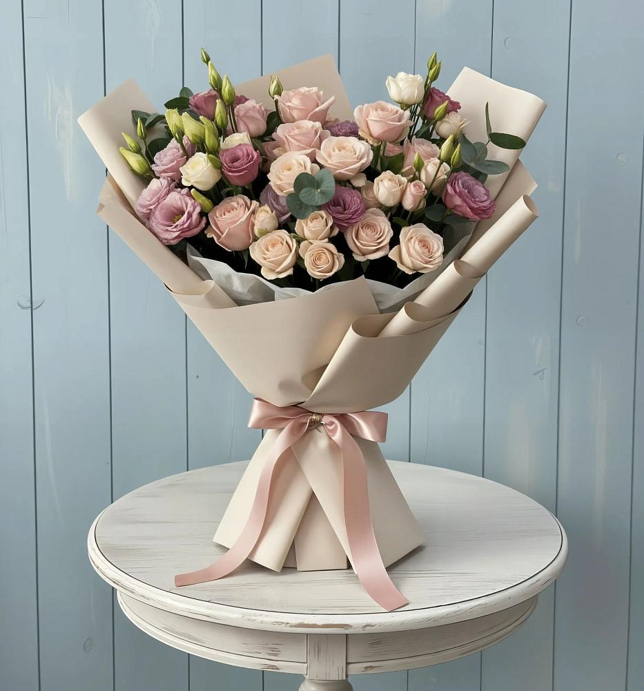 Букет цветов из: Розы и Лизиантусы в Верхнеяркеево