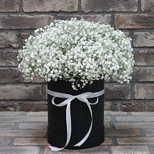 Цветочная композиция из Гипсофила в шляпной коробке в Верхнеяркеево